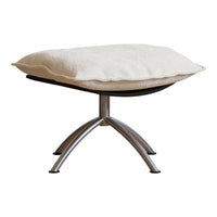 Stylish modern ottoman with a cream cushion and sleek metallic base, featuring a minimalist design.