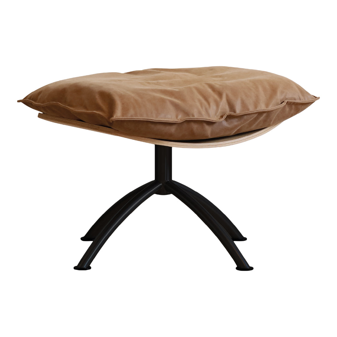 Brown plush cushion on a sleek black metal base, featuring a minimalist design with soft, rounded edges.