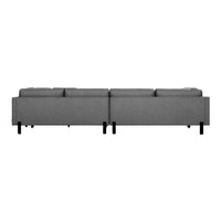 Modern gray sofa with clean lines and sleek black legs, perfect for contemporary interiors.