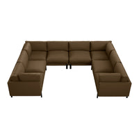 Brown sectional sofa with a sleek, modern design and soft, plush cushions. Ideal for stylish living spaces.