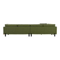 Green fabric sectional sofa with a textured pattern and sleek black legs, perfect for modern interiors.