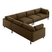 Brown sectional sofa with a minimalist design and plush cushions, perfect for modern living spaces.