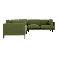 Lush green sectional sofa with a textured fabric and sleek black legs, perfect for modern living spaces.