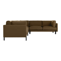 Brown modular sofa with a minimalist design and black legs, offering a contemporary look and versatile styling.