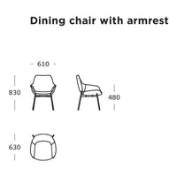 Alt text: "Stylish dining chair with armrests, featuring a sleek design and smooth, modern contours in a neutral color palette."