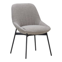 Gray upholstered chair with a sleek, minimalist design and black metal legs. Perfect for modern interiors.