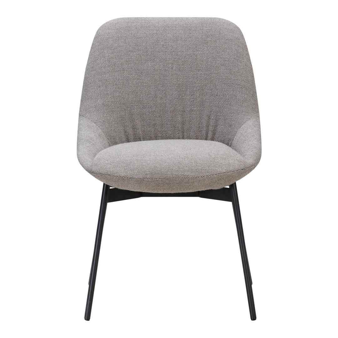 Contemporary gray upholstered chair with a subtle fabric texture and sleek black metal legs. Perfect for modern spaces.