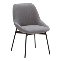 Gray upholstered chair with a sleek black metal frame and subtle vertical pattern. Perfect for modern interiors.
