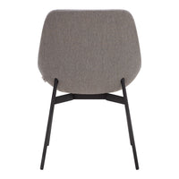 Gray textured fabric chair with sleek black metal legs, showcasing a modern and minimalist design.