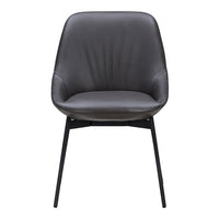 Sleek gray upholstered chair with a smooth texture and minimalist black metal legs, perfect for modern decor.