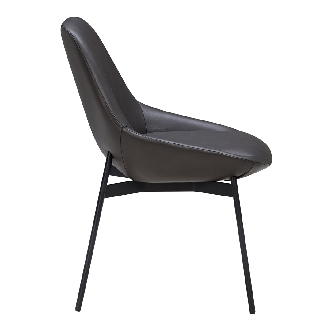 Stylish black leather chair with a smooth, curved design and sleek black metal legs. Perfect for modern interiors.