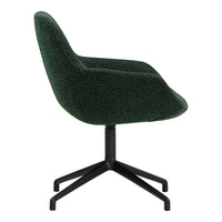 Green textured chair with a plush finish and a sleek black metal base. Ideal for modern decor.