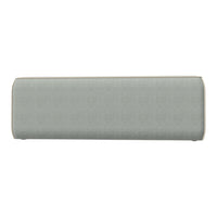 Soft teal fabric bench with a textured finish and subtle beige trim detailing. Ideal for modern decor.