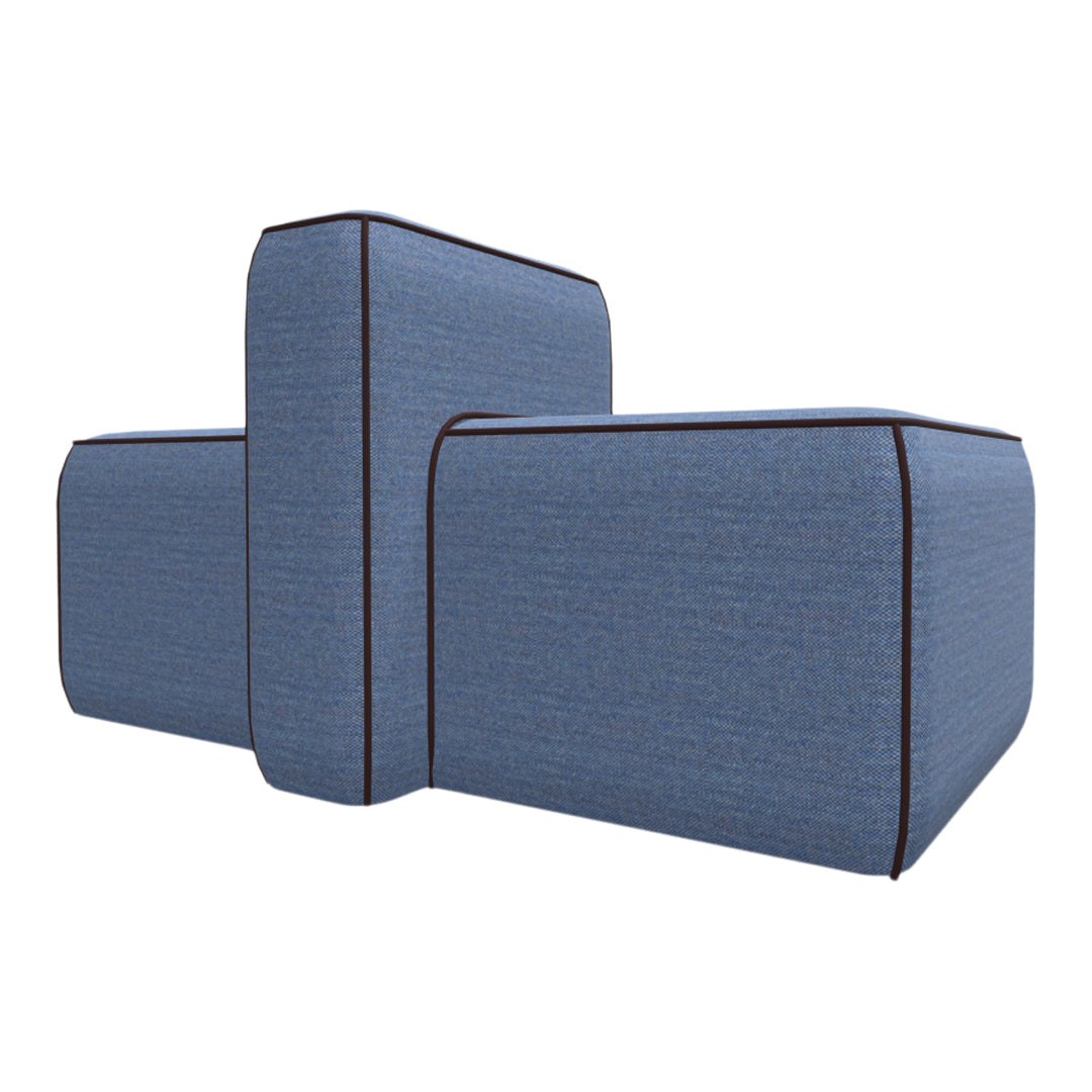 Blue fabric cubes with a textured pattern and dark trim accent. Modern and stylish seating option.