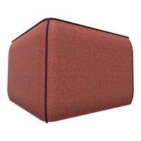 Textured rust-orange fabric cube with dark trim, ideal for stylish home decor or storage solutions.