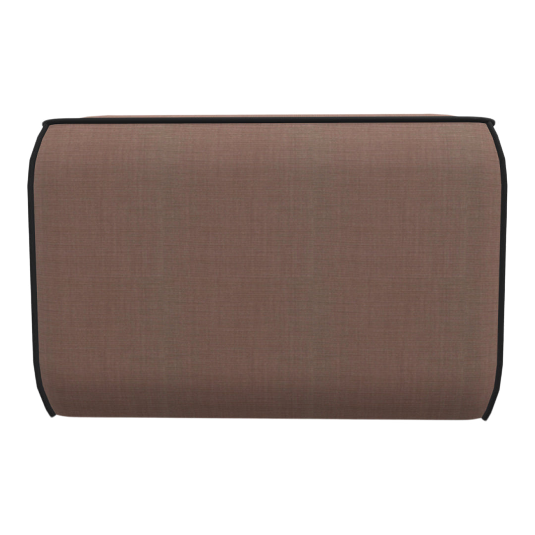 Brown textured fabric with black trim, featuring a subtle woven pattern for a contemporary look.