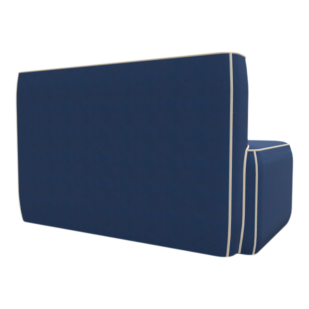 Solid navy blue fabric with contrasting cream piping edges for a modern, stylish look.
