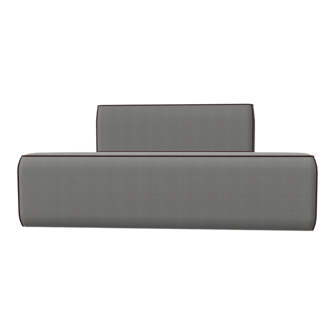 Gray upholstered headboard with a smooth texture and contrasting dark trim. Ideal for modern bedroom decor.