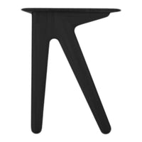 Black modern accent table with a sleek, minimalistic design and unique geometric legs. Perfect for any contemporary decor.