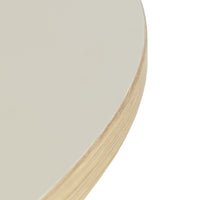 Round light beige surface with smooth finish, featuring natural wood edge. Ideal for modern decor.