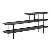 Sleek black metal shelf with three tiers and smooth surfaces, perfect for modern decor.