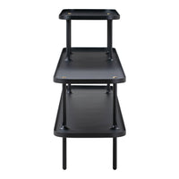 Black three-tier shelf with a sleek, minimalist design and sturdy metal legs. Ideal for modern decor.