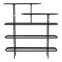 Black and gold geometric shelving unit with sleek lines and minimalistic design. Ideal for modern spaces.