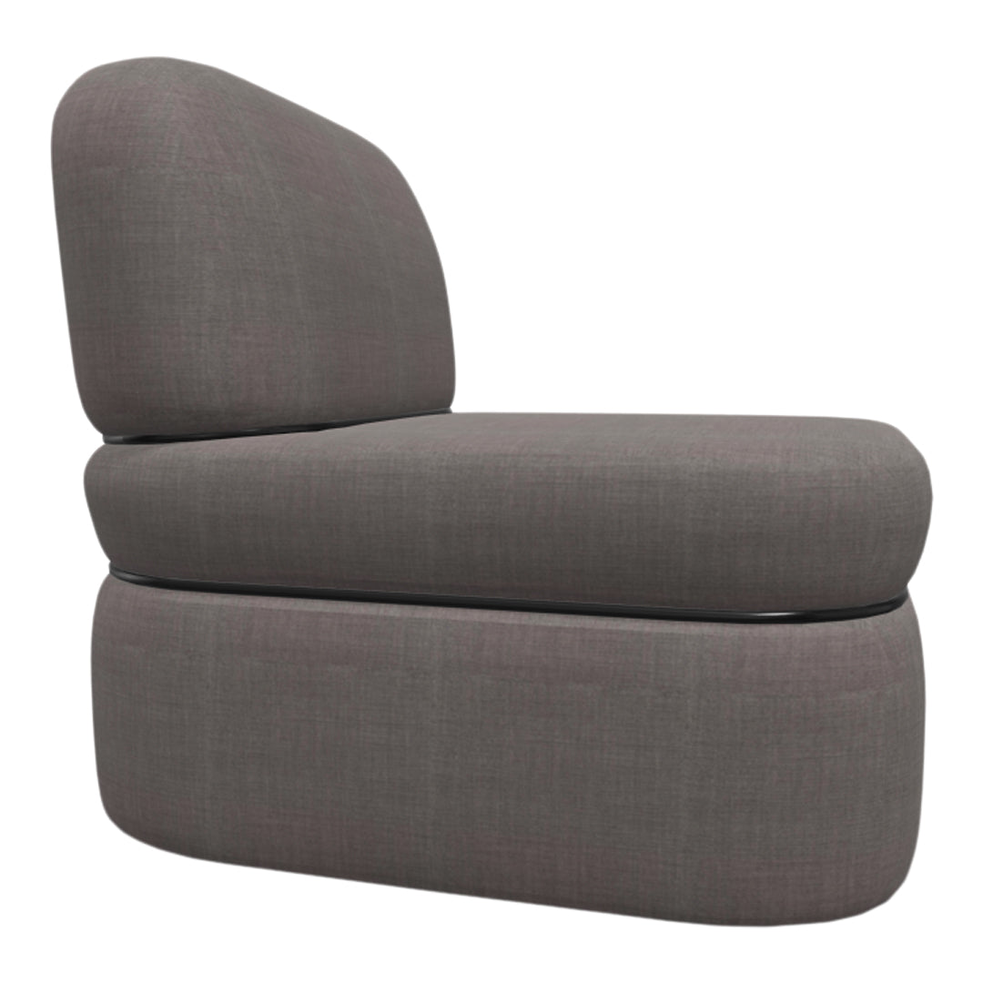 Gray upholstered chair featuring a smooth, textured fabric and minimalist design. Perfect for modern interiors.