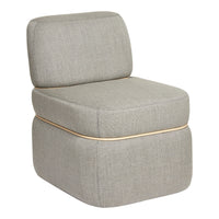 Gray upholstered chair with a textured fabric pattern and contrasting light trim.