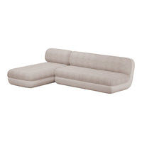 "Light beige sectional sofa with textured upholstery and smooth cream accents, perfect for stylish home decor."