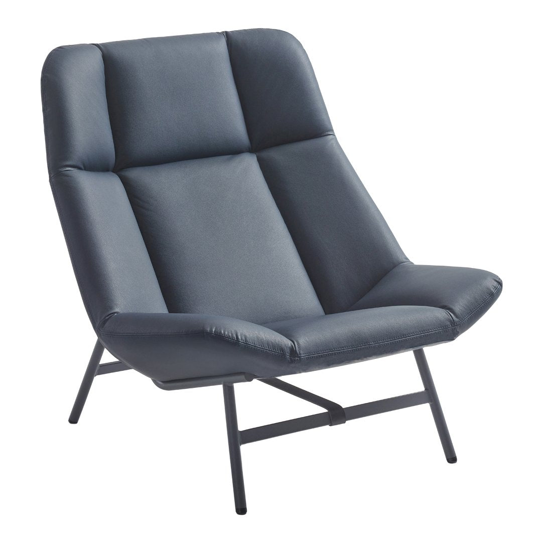 Stylish grey lounge chair with sleek, modern design and smooth upholstery; perfect for contemporary spaces.