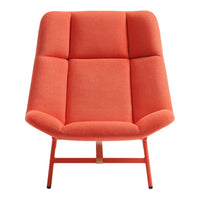 Modern coral lounge chair with a textured, plush fabric and a sleek, minimalist design. Perfect for any contemporary space.