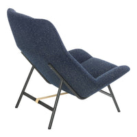 Modern navy blue armchair featuring a textured fabric and sleek black frame. Ideal for stylish interior decor.