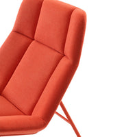 Vibrant orange upholstered chair with sleek geometric pattern and smooth textures, perfect for modern decor.