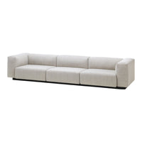 Modern beige sofa with a smooth texture and clean, minimalist lines. Perfect for any contemporary living space.