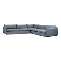 Blue sectional sofa with a textured pattern, featuring a modern and sleek design ideal for contemporary living spaces.