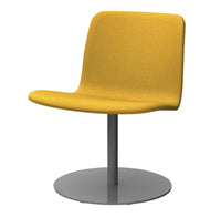 Bright yellow modern chair with a smooth, curved design and a sleek metallic base. Perfect for contemporary spaces.