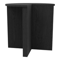 Black wooden side table with a sleek, modern design and smooth finish. Perfect for contemporary decor.