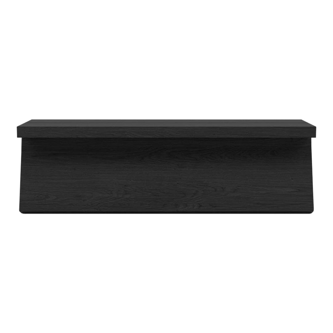 Sleek black wood console table with a minimalist design and smooth surface. Perfect for modern decor.