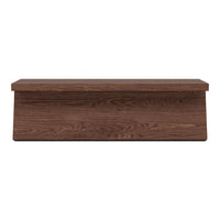 "Solid walnut wood storage bench with a smooth, rich brown finish and sleek, minimalist design."