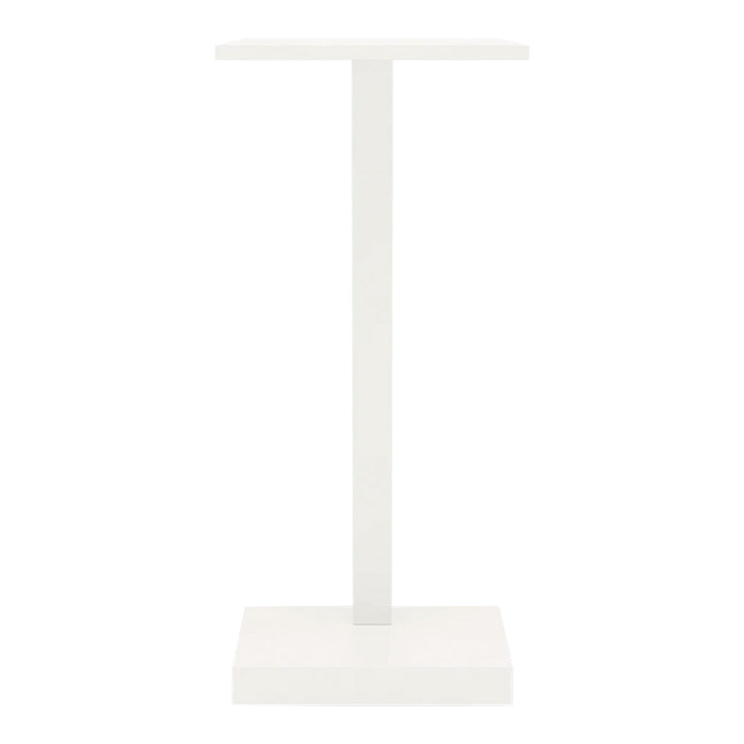 White minimalist display pedestal with a sleek, solid base and upright design. Ideal for showcasing items.