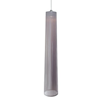 Tall, slender pendant lamp with a translucent gray shade and vertical ribbed pattern, perfect for modern decor.
