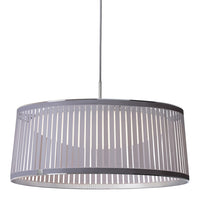 Modern white pendant lamp with vertical striped pattern and sleek metallic finish, ideal for contemporary decor.