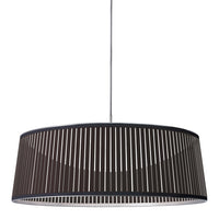 Modern black pendant lamp with a sleek striped pattern and a round shape, adding a stylish touch to any space.