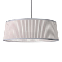 White striped pendant lamp with a sleek silver frame, perfect for modern home decor.