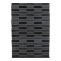 Gray area rug featuring a modern striped pattern in varying shades of charcoal and black. Ideal for stylish decor.