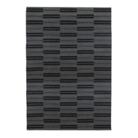 Gray area rug featuring a modern striped pattern in varying shades of black and charcoal. Perfect for contemporary spaces.