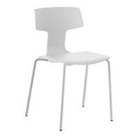 White chair with a minimalist design and smooth finish, featuring a simple, modern silhouette.