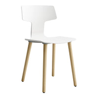 Stylish white chair with a smooth, minimalist design and natural wood legs, perfect for modern decor.