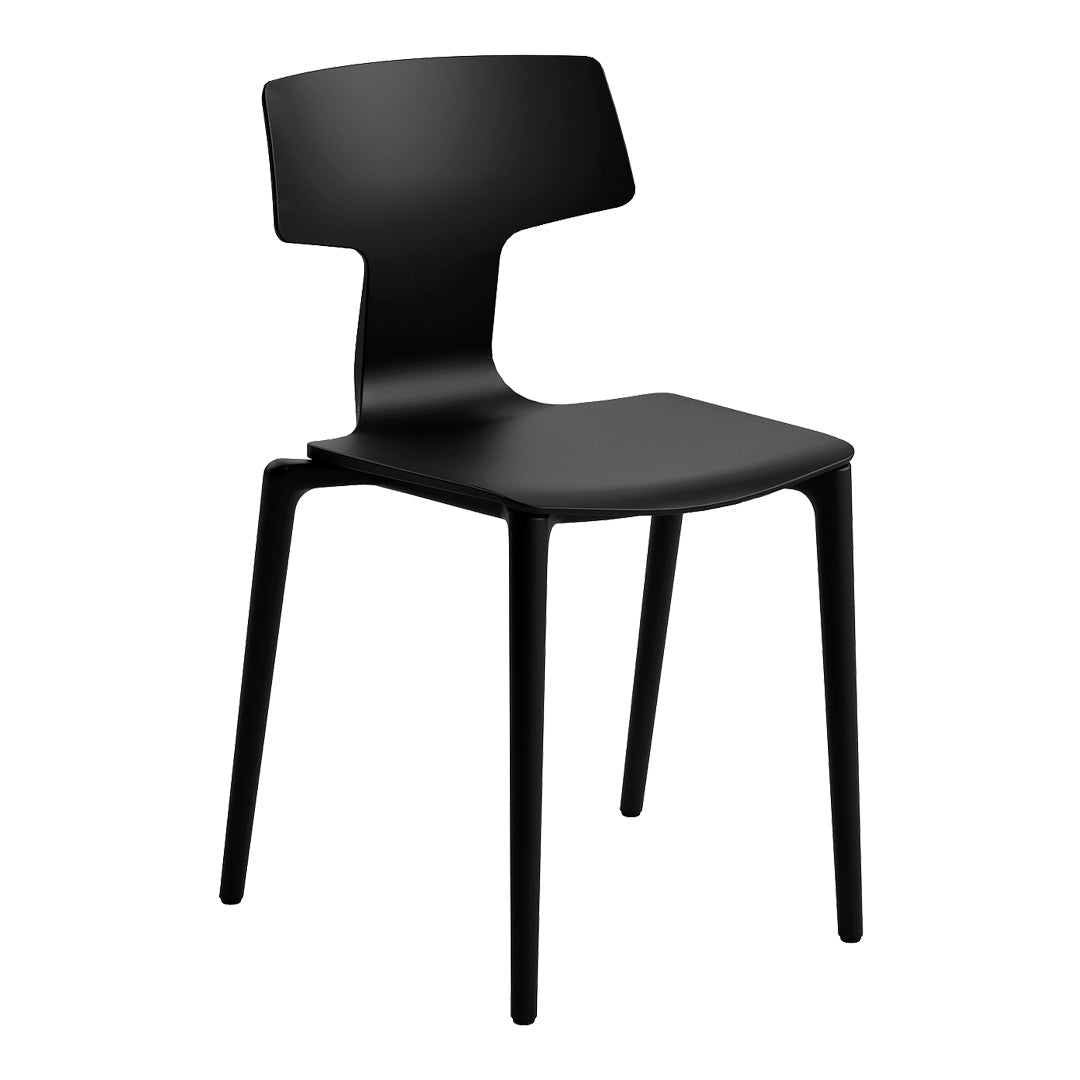 Modern black chair with a sleek design and minimalist pattern, perfect for any contemporary space.
